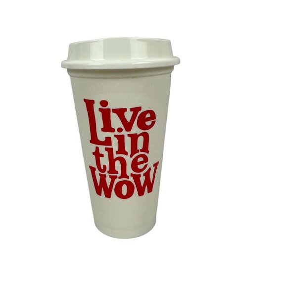 Starbucks Reusable Coffee Cup With Lid 16 oz "Live In The Wow" Design - Picture 1 of 8